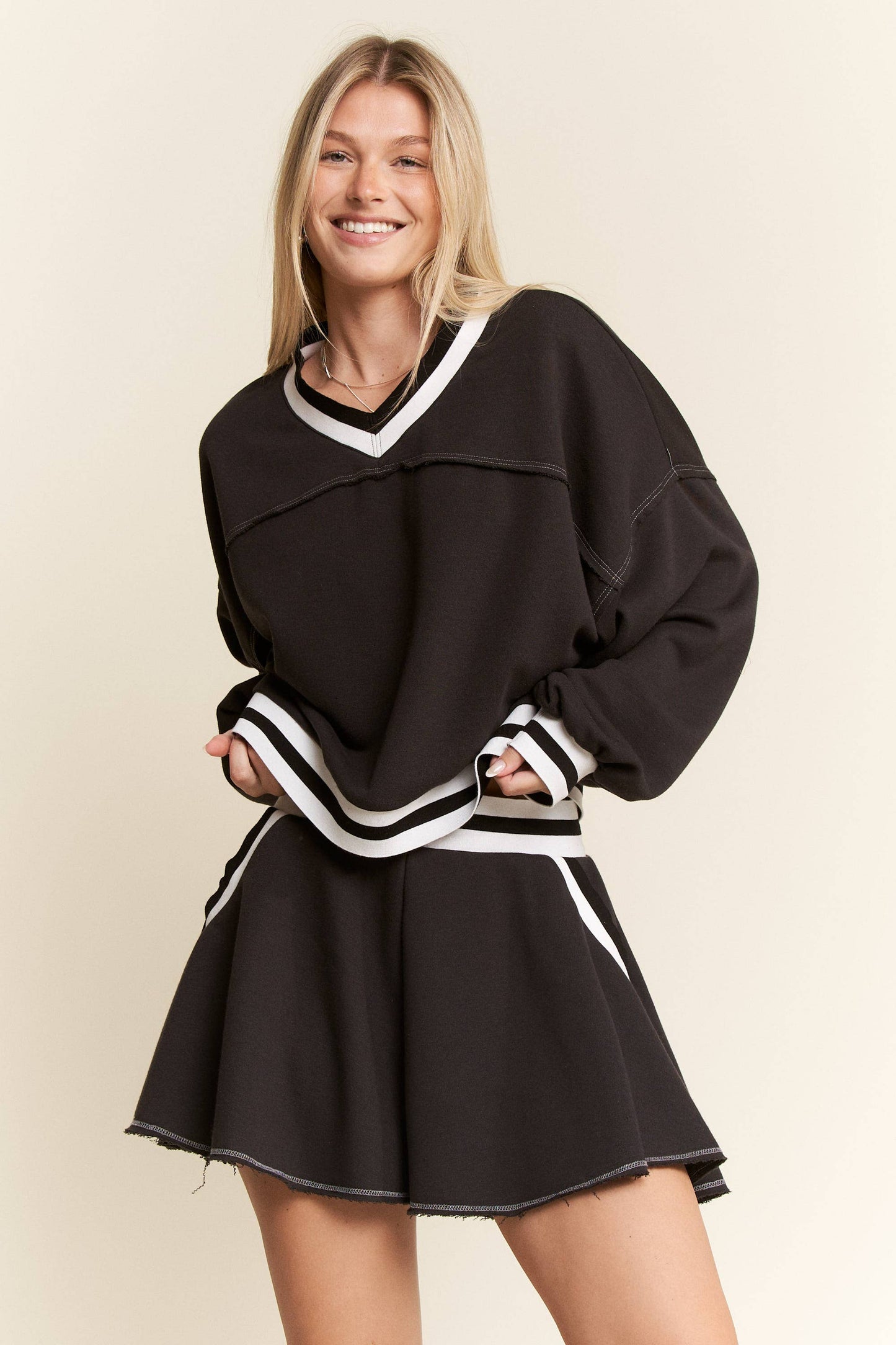 PLUS SIZE ATHLETIC SWEATSUIT SET: Black/White / 1XL/2XL