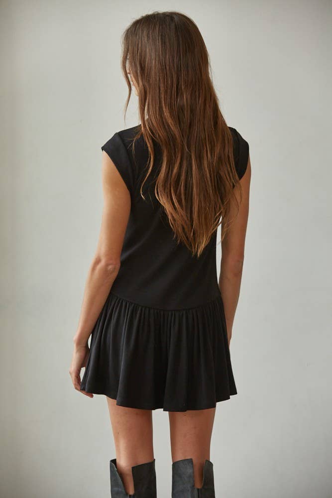 RJ3467 | Knit Polyester Rayon Spandex Mock Neck Mini Dress: Black / L
