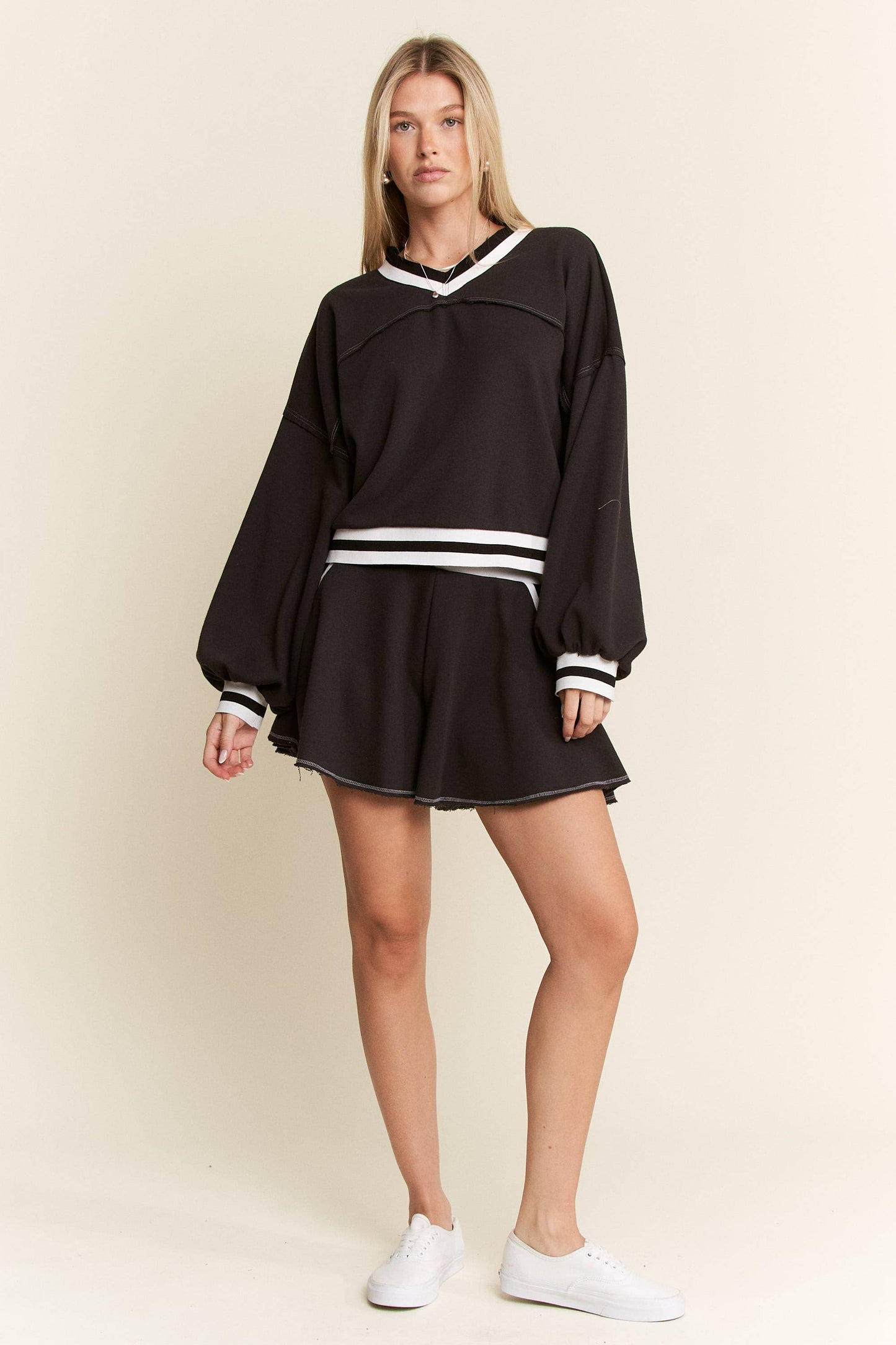 PLUS SIZE ATHLETIC SWEATSUIT SET: Black/White / 1XL/2XL