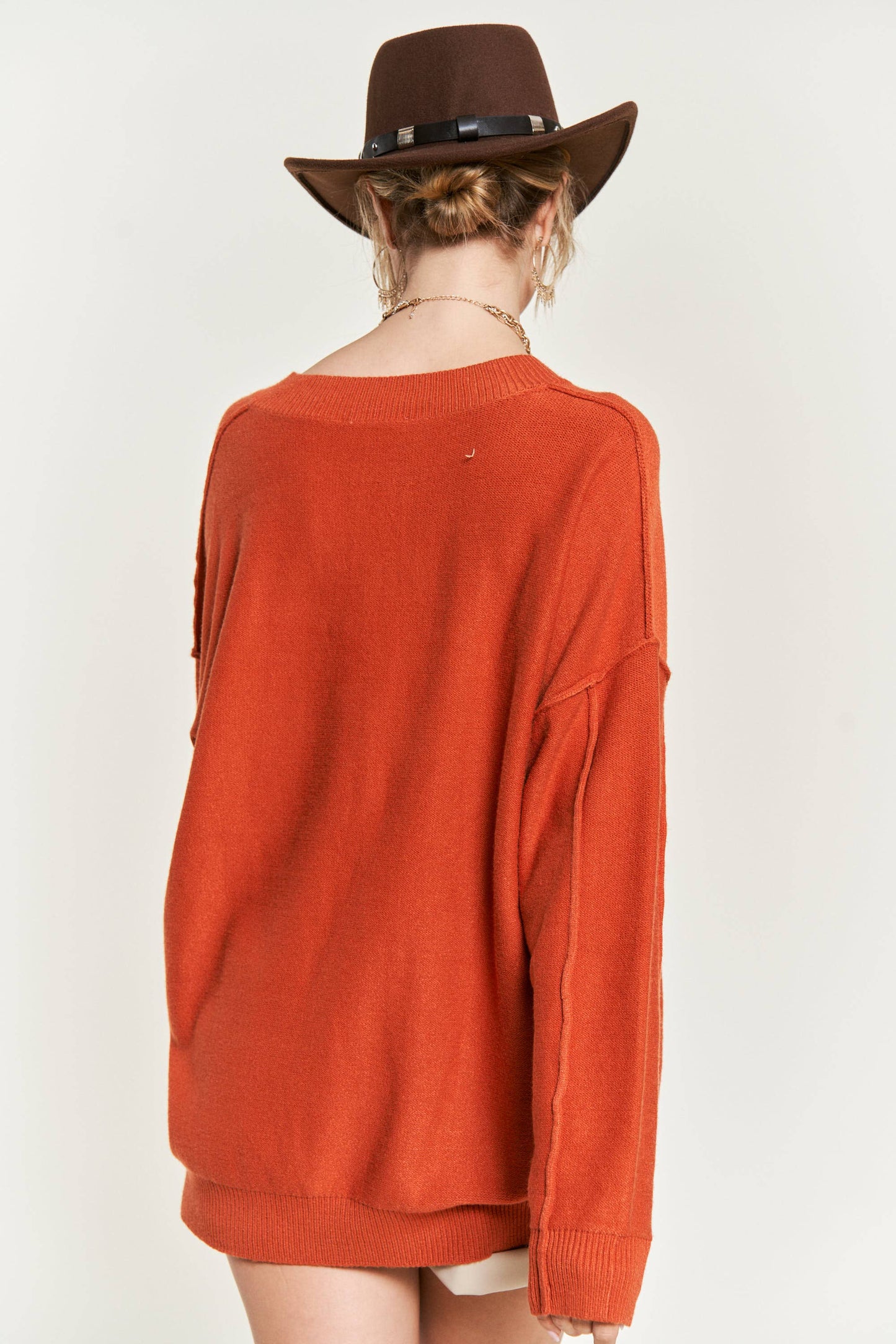 PLUS SIZE V-NECK OVERSIZED SWEATER: ORANGE / 1X