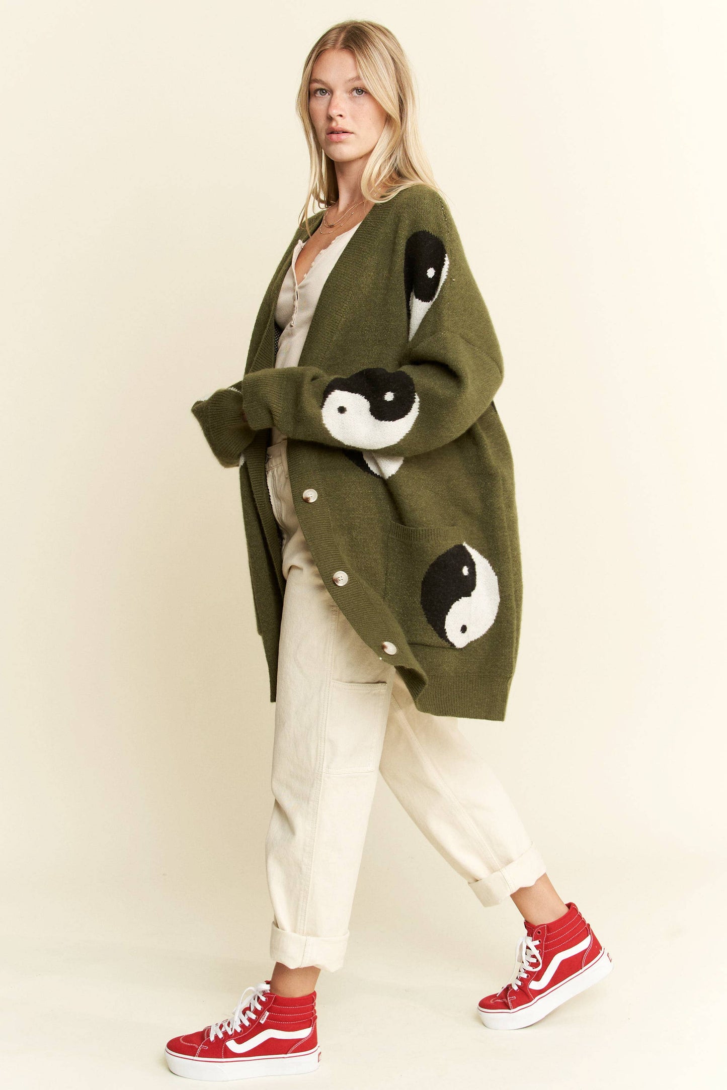 OVER SIZED YIN YANG CARDIGAN: OLIVE / S/M