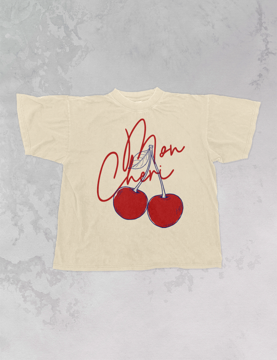 Mon Cheri, Cherries Oversized T-Shirt: Blue Jean / 2XL/3XL
