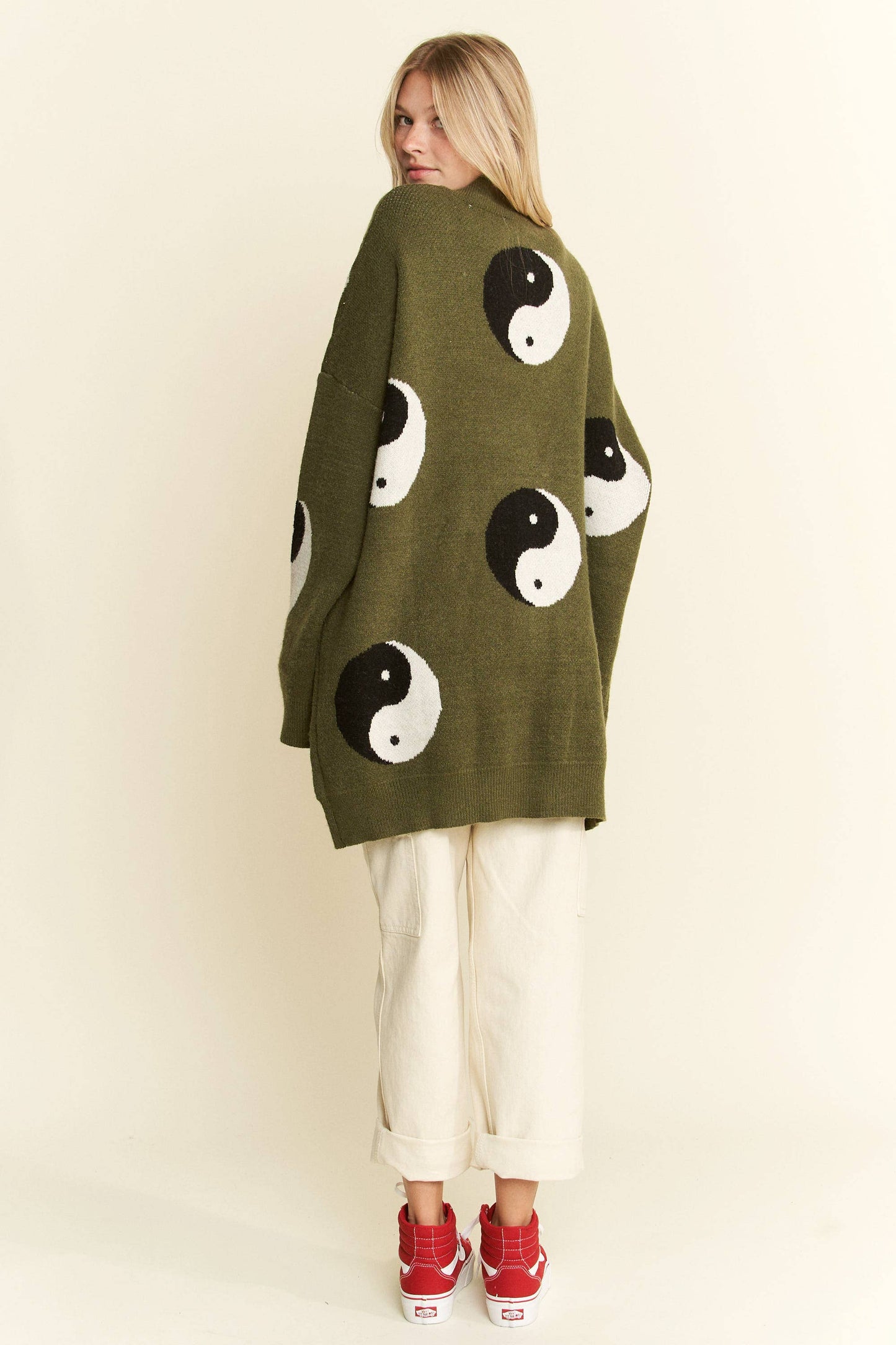 OVER SIZED YIN YANG CARDIGAN: OLIVE / S/M